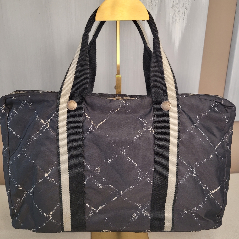 Chanel Black and Cream Quilted Pattern Travel Line Bag